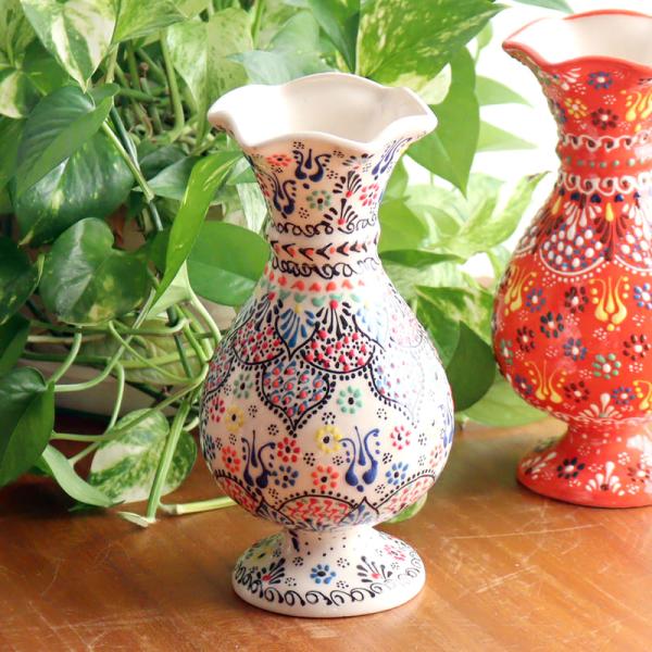 トルコ陶器 花瓶 チューリップ型 Mサイズ 高さ20×直径10cm フラワーベース フラワーデザイン...