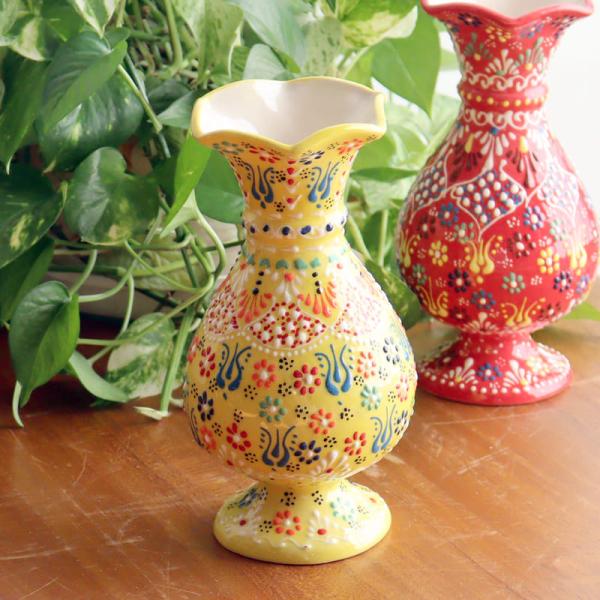 トルコ陶器 花瓶 チューリップ型 Mサイズ 高さ20×直径10cm フラワーベース フラワーデザイン...