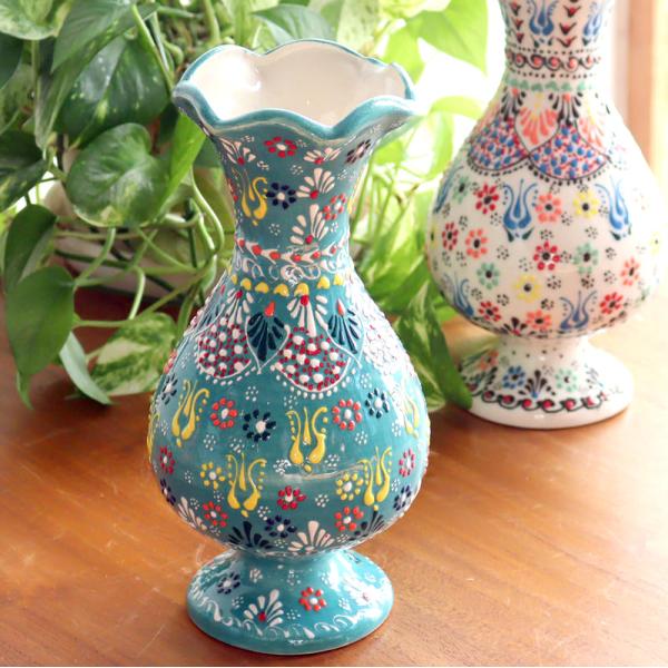 トルコ陶器 花瓶 チューリップ型 Lサイズ 高さ24×直径10cm フラワーベース フラワーデザイン...