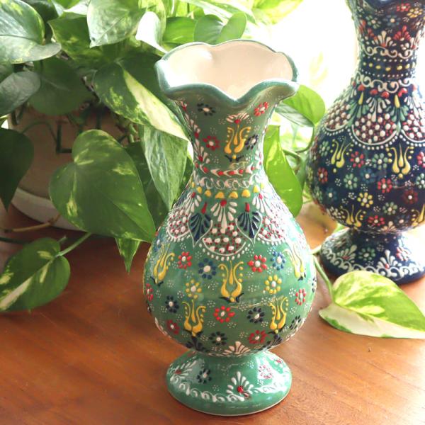 トルコ陶器 花瓶 チューリップ型 Lサイズ 高さ24×直径10cm フラワーベース フラワーデザイン...