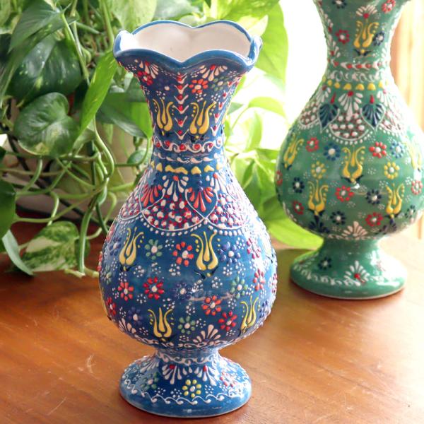 トルコ陶器 花瓶 チューリップ型 Lサイズ 高さ24×直径10cm フラワーベース フラワーデザイン...