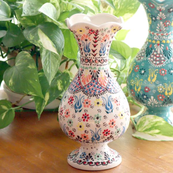 トルコ陶器 花瓶 チューリップ型 Lサイズ 高さ24×直径10cm フラワーベース フラワーデザイン...