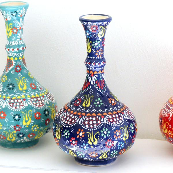 トルコ陶器 花瓶 一輪挿し フラワーベース 高さ20×直径12cm フラワーデザイン ネイビー