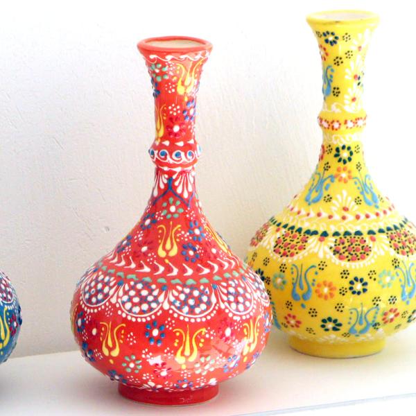 トルコ陶器 花瓶 一輪挿し フラワーベース 高さ20×直径12cm フラワーデザイン オレンジ