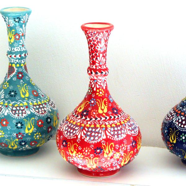 トルコ陶器 花瓶 一輪挿し フラワーベース 高さ20×直径12cm フラワーデザイン レッド