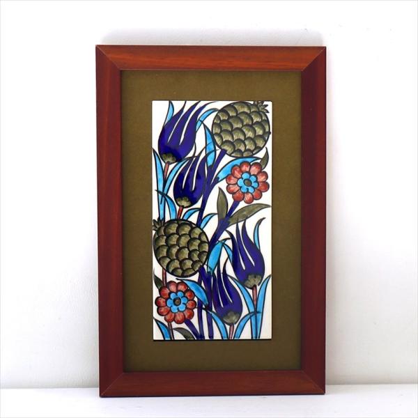 手書きタイル トルコ陶器 ミニタイル1枚額 H29×W19×D1.5cm チューリップ＆アーチチョー...