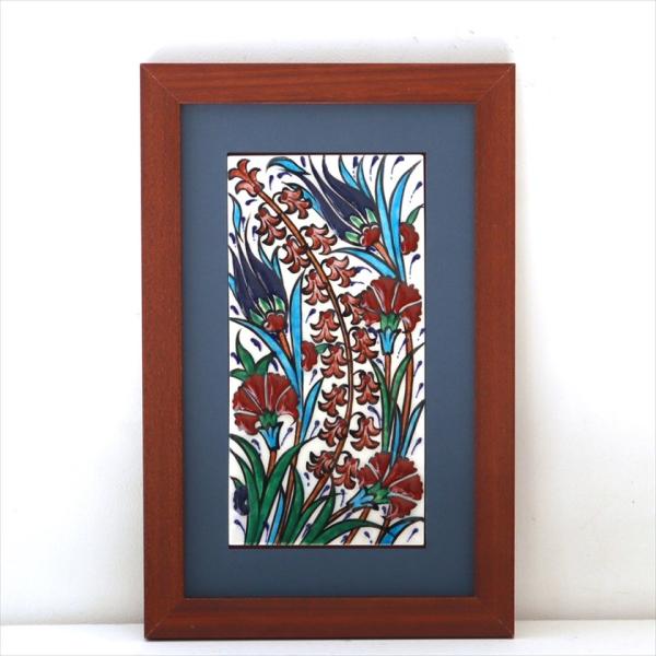 手書きタイル トルコ陶器 ミニタイル1枚額 H29×W19×D1.5cm チューリップ＆カーネーショ...