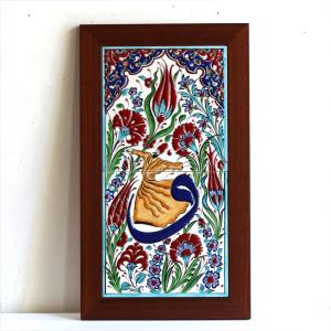 トルコ手書きタイル2枚額 細密画ミニアチュール : インプレッション