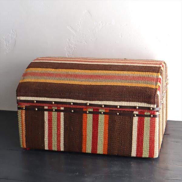 オールドキリム木製家具 宝箱ストライプボーダー W45.5xH26.5xD35.5cm