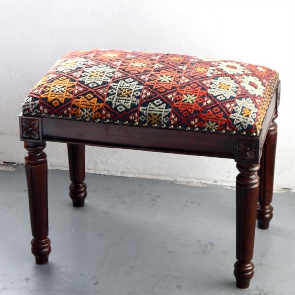 オールドキリムスツールベンチ H52×W54×D35cm オールドキリム木製家具 old kilim...