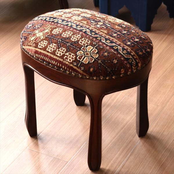 トライバルラグ木製スツールオーバル　H40×W41×D31cm  スツール オットマン オーバル t...