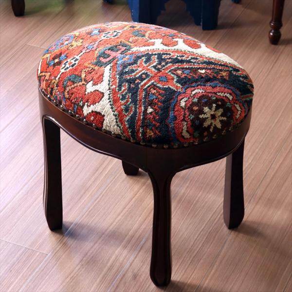 トライバルラグ木製スツールオーバル　H40×W41×D31cm  スツール オットマン オーバル t...