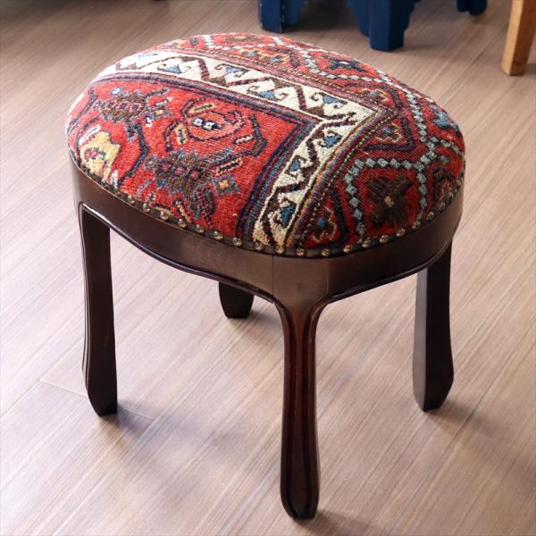 アンティークラグ木製家具 H40×W31.5×D41.5cm スツール オットマン オーバル ant...