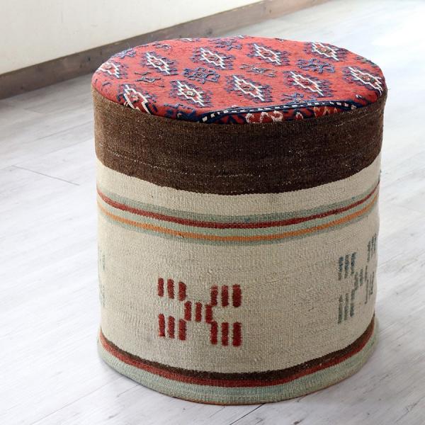 オールドキリムプフ シリンダー Old Kilim Pouf Cylinder 無染色のナチュラルカ...