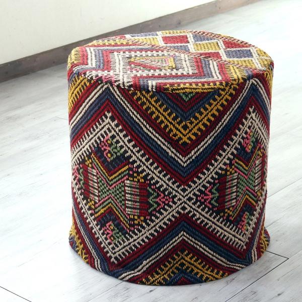 オールドキリムプフ シリンダー Old Kilim Pouf Cylinder シワス カラフルジジ...