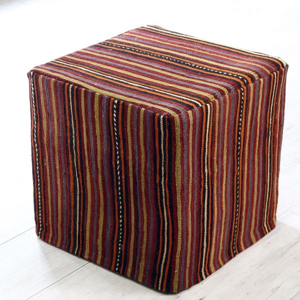 オールドキリムプフ スクエア Old Kilim Pouf Square カラフルボーダー【中綿付き...