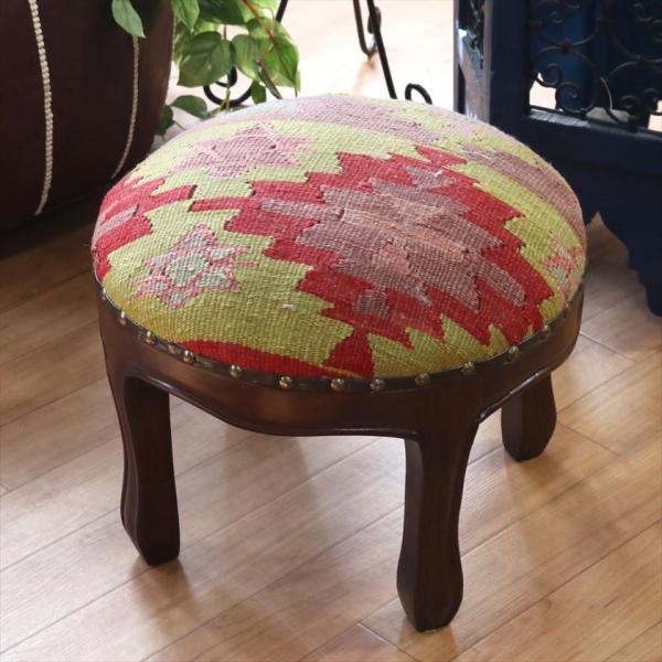 オールドキリムスツール 直径35×H29cm ラウンド イーブルアイ キリム木製家具 スツール オッ...