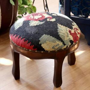 オールドキリムスツール 直径35×H29cm ラウンド モルダヴィア キリム木製家具・スツール・オットマン old kilim stool ottman wood furniture｜ipogabbeh