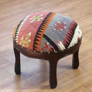 オールドキリムスツール 直径35×H29cm ラウンド アダナ キリム木製家具・スツール・オットマン old kilim stool ottman wood furniture｜ipogabbeh