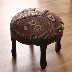 オールドキリムスツール 直径35×H29cm ラウンド カルス キリム木製家具・スツール・オットマン old kilim stool ottman wood furniture｜ipogabbeh