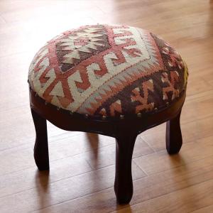 オールドキリムスツール 直径35×H29cm ラウンド カイセリ キリム木製家具・スツール・オットマン old kilim stool ottman wood furniture｜ipogabbeh