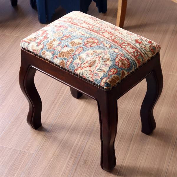 トライバルラグ木製家具 H41×W38×D28cm スツール オットマン レクタングル tribal...