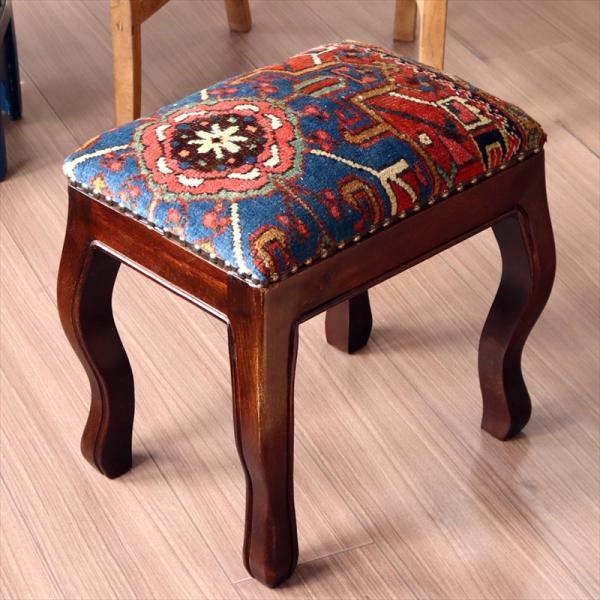 トライバルラグ木製家具 H41×W38×D28cm スツール オットマン レクタングル tribal...