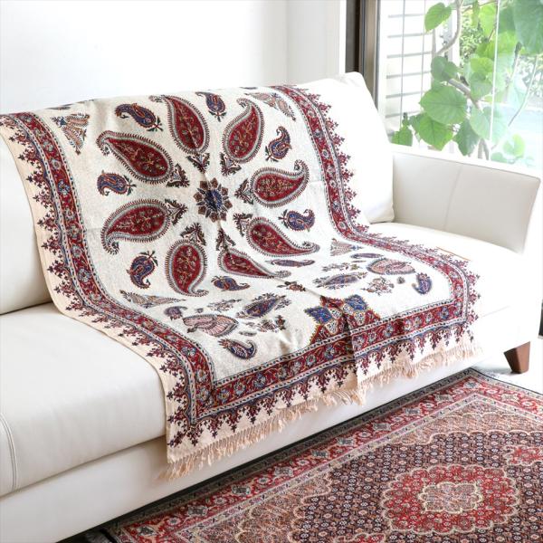 ガラムカール ペルシャ更紗 150x100cmサイズ ソファカバー タペストリー アンバー系ペイズリ...