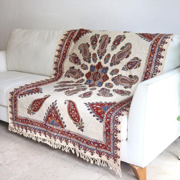 ペルシャ更紗 イラン手染め布 144x101cm アンバー系 ペイズリー イラン手染め布 テーブルク...