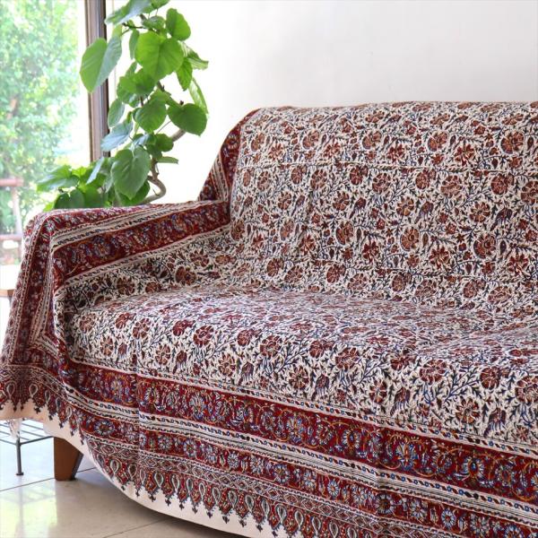 ペルシャ更紗 イラン手染め布 ガラムカール 237×148cm アンバー系ペイズリー柄 コットンマル...