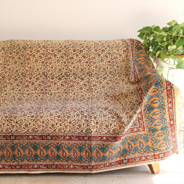 ペルシャ更紗 ガラムカール 224×146cm アンバー系 フラワー柄 テーブルクロス ソファカバー