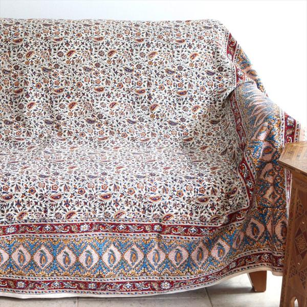 ペルシャ更紗 ガラムカール 229ｘ148cm アンバー系 フラワー柄 テーブルクロス ソファカバー