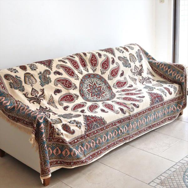 ペルシャ更紗 ガラムカール 230x148cm アンバー系 ペイズリー柄 テーブルクロス ソファカバ...