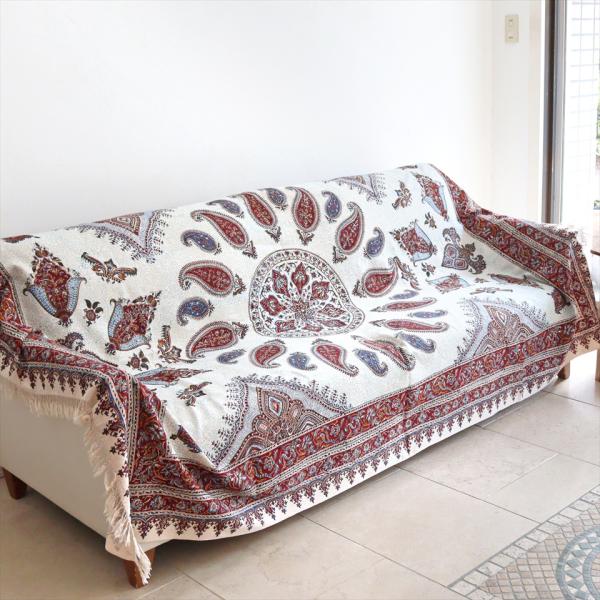 ペルシャ更紗 ガラムカール 227x153cm アンバー系 ペイズリー柄 テーブルクロス ソファカバ...