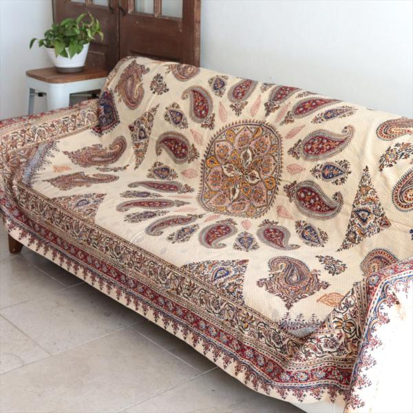 ペルシャ更紗 ガラムカール 230×151cm  アンバー系 ペイズリー柄 テーブルクロス ソファカ...