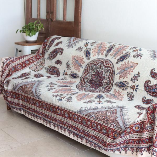 ペルシャ更紗 ガラムカール 232×151cm  アンバー系 ペイズリー柄 テーブルクロス ソファカ...