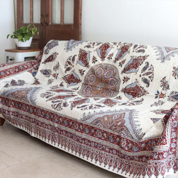 ペルシャ更紗 ガラムカール 235×152cm  アンバー系 ペイズリー柄 テーブルクロス ソファカ...