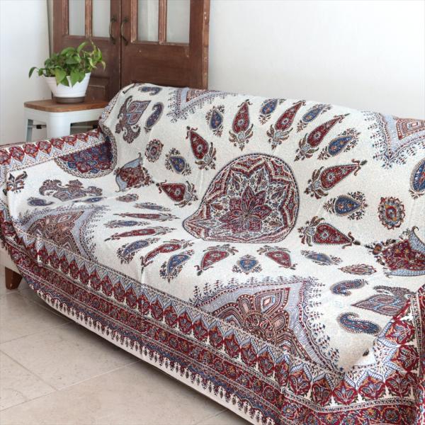 ペルシャ更紗 ガラムカール 230×150cm  アンバー系 ペイズリー柄 テーブルクロス ソファカ...