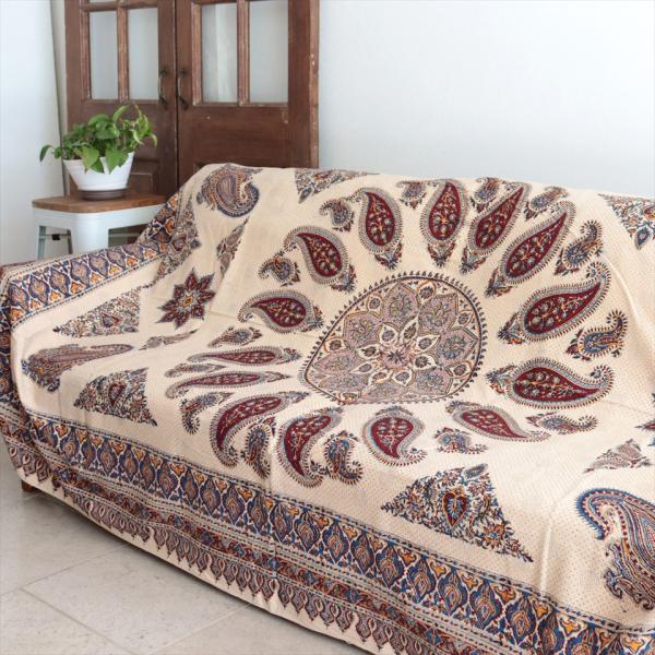 ペルシャ更紗 ガラムカール 230×147cm  アンバー系 ペイズリー柄 テーブルクロス ソファカ...