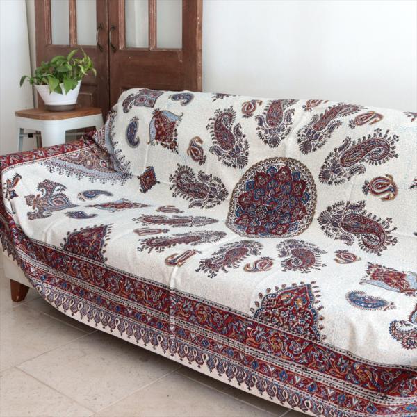 ペルシャ更紗 ガラムカール 231×148cm  アンバー系 ペイズリー柄 テーブルクロス ソファカ...