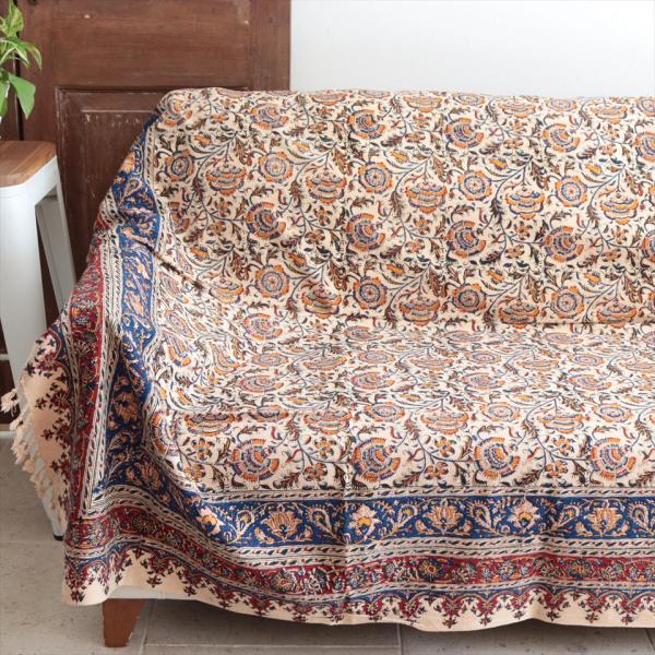 ペルシャ更紗 ガラムカール 235×148cm  アンバー系 フラワー柄 テーブルクロス ソファカバ...