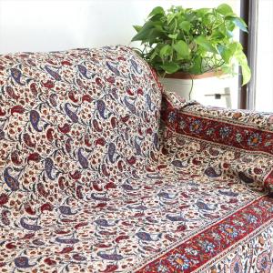 ペルシャ更紗 イラン手染め布 264x208cm ブルー アンティークデザイン