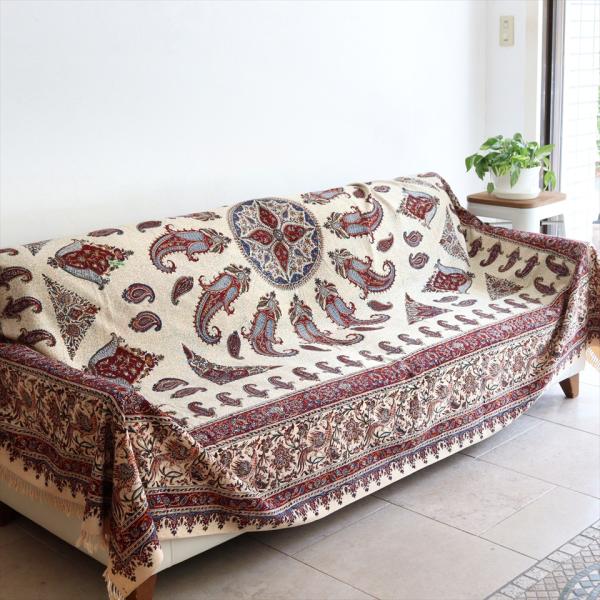 ペルシャ更紗 ガラムカール  272×206cm イラン手染め布 アンバー系 ペイズリー ソファーカ...