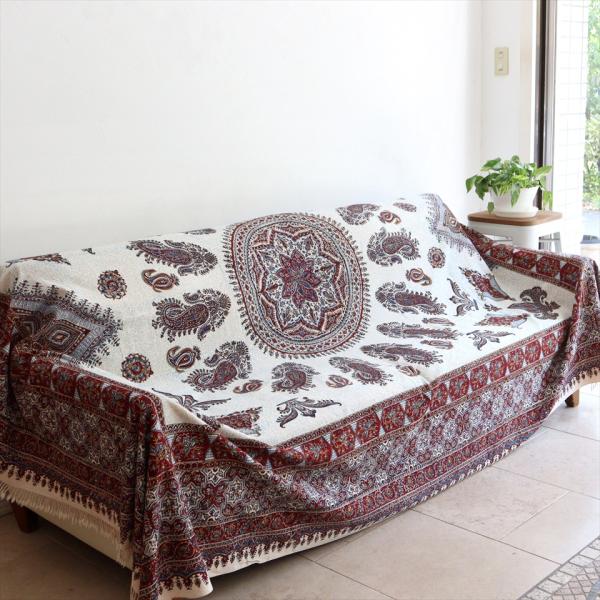 ペルシャ更紗 ガラムカール  269×206cm イラン手染め布 アンバー系 ペイズリー ソファーカ...