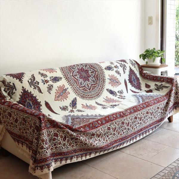 ペルシャ更紗 ガラムカール  267×210cm イラン手染め布 アンバー系 ペイズリー ソファーカ...