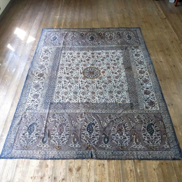 アンティーク ペルシャ更紗 古布 /ガラムカール カーネーションと鳥とペイズリー約221x162cm