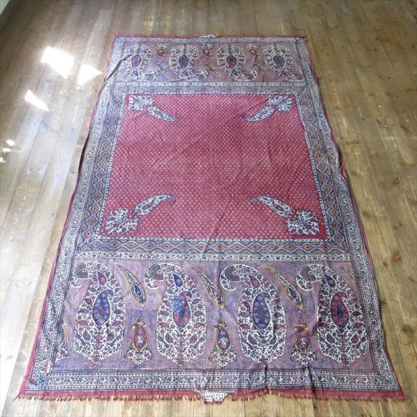 アンティーク ペルシャ更紗 古布 /ガラムカール 花と鳥とペイズリー約235x126cm