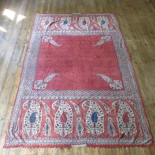 アンティーク ペルシャ更紗 古布 /ガラムカール 花と鳥とペイズリー約228x133cm