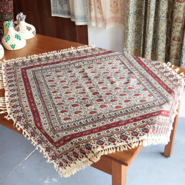 ペルシャ更紗 ガラムカール 100cm正方形 アンティークデザインペイズリー テーブルクロス マルチ...