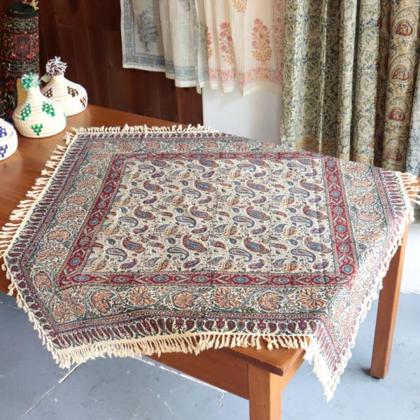ペルシャ更紗 ガラムカール 100cm正方形 アンティークデザインペイズリー テーブルクロス マルチ...